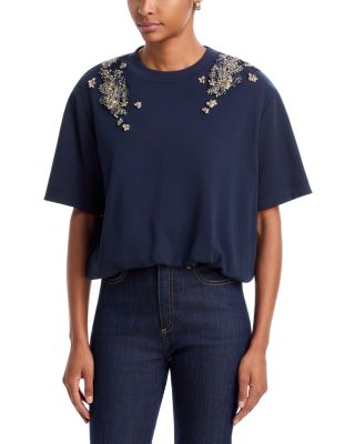 Davini Crystal Garden Beaded Cotton T-Shirt