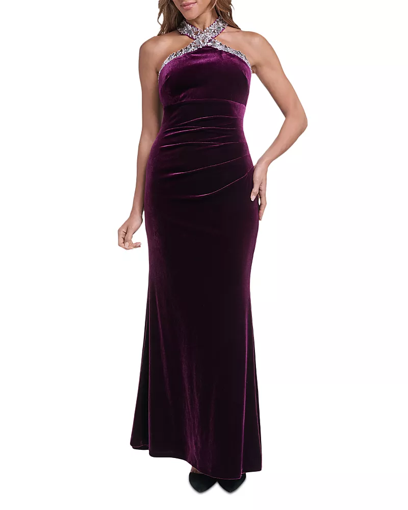 Eliza J Embellished Halter Gown