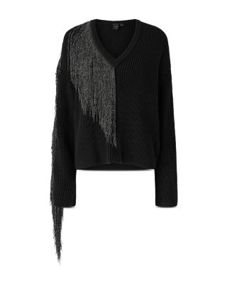 Captiva English Rib Knit Metallic Fringe Sweater