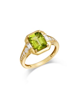 Bloomingdale's Fine Collection Peridot & Diamond Emerald Cut Ring in 14K Yellow Gold, 0.42 tcw