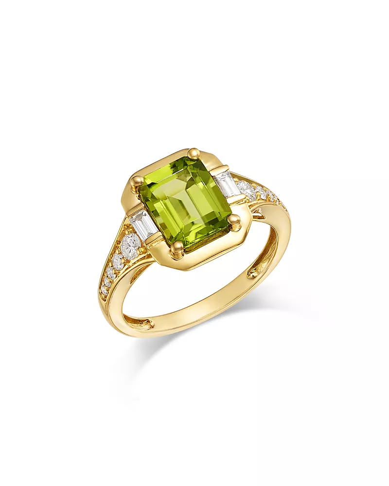 Bloomingdale's Fine Collection Peridot & Diamond Emerald Cut Ring in 14K Yellow Gold, 0.42 tcw