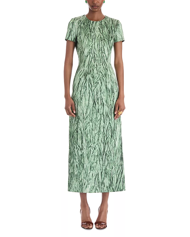 Oscar de la Renta Velvet Print Short Sleeve Dress