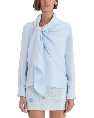 Oscar de la Renta Stretch Silk Tie Neck Blouse