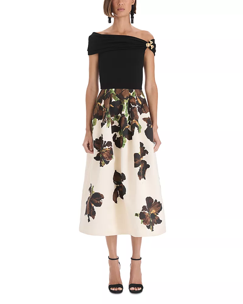 Oscar de la Renta Mixed Media Off Shoulder Dress