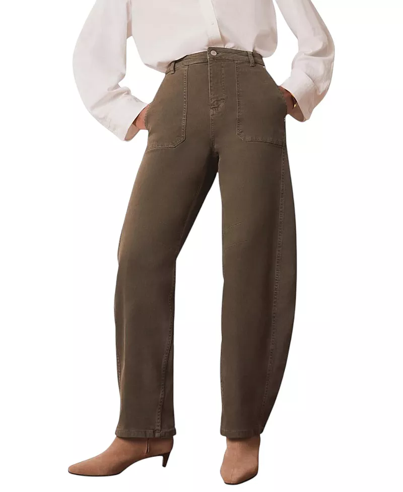 Mint Velvet Women's Utility Barrel Jeans in Khaki