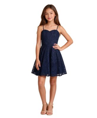 Girls' Fit and Flare Sequin Lacey Lace-Up Back Dress - Big Kid