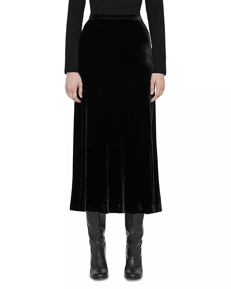 Allsaints Nalia Silk Blend Velvet Midi Skirt