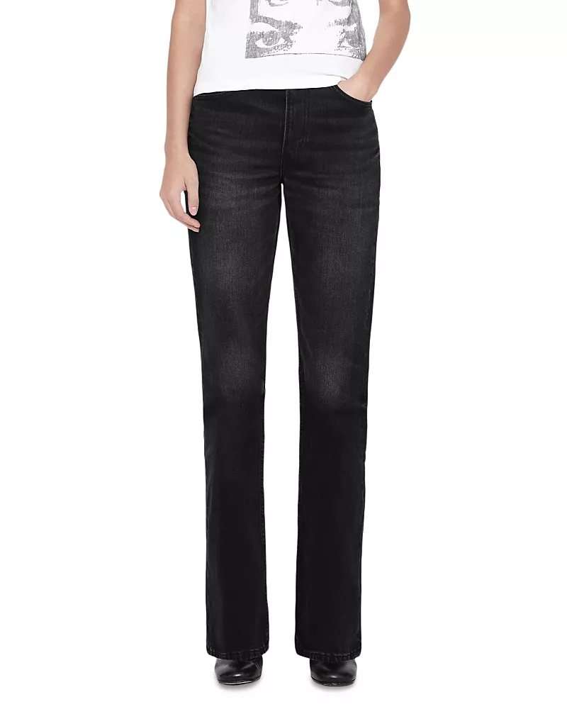 Allsaints Rue Cotton Stretch High Rise Bootcut Jeans in Washed Black