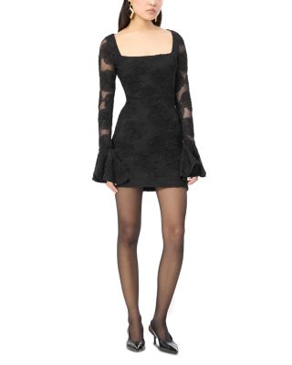 Flower Mesh Long Sleeve Mini Dress