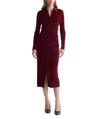 Sheska Velvet Ruched Shirt Dress