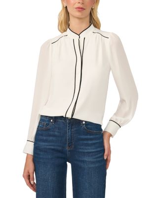 Open Collar Button Front Top