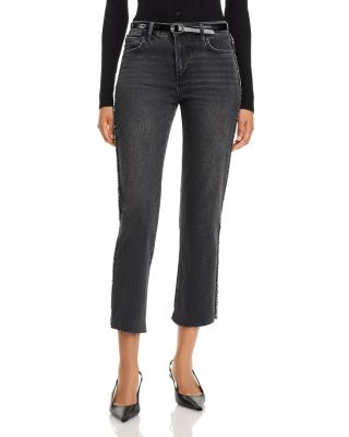 Mason Embellished Mid Rise Ankle Straight Jeans in Black