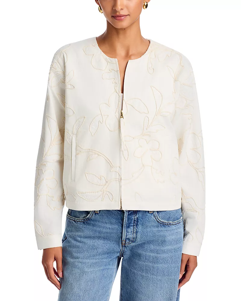 Tommy Bahama Cotton Stretch Embroidered Zip Front Jacket