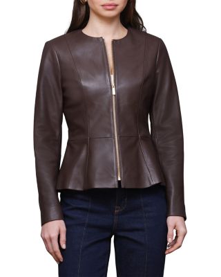 Leather Collarless Peplum Jacket 