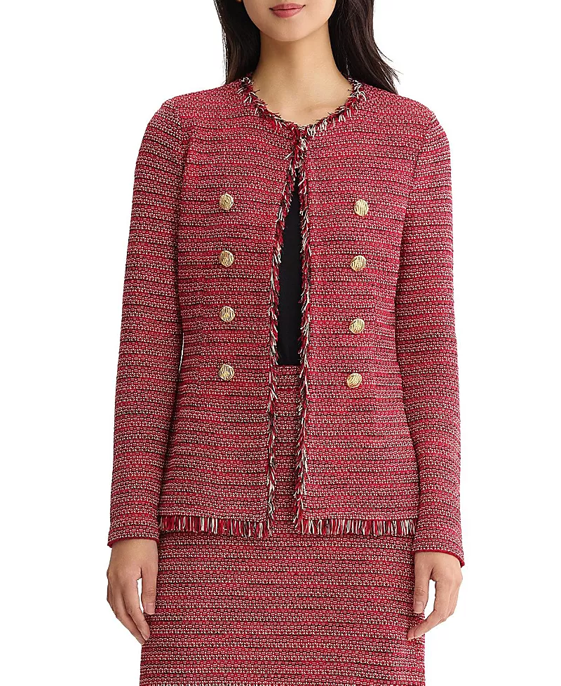 Ming Wang x Anna Marie Fringe Trim Tweed Knit Jacket