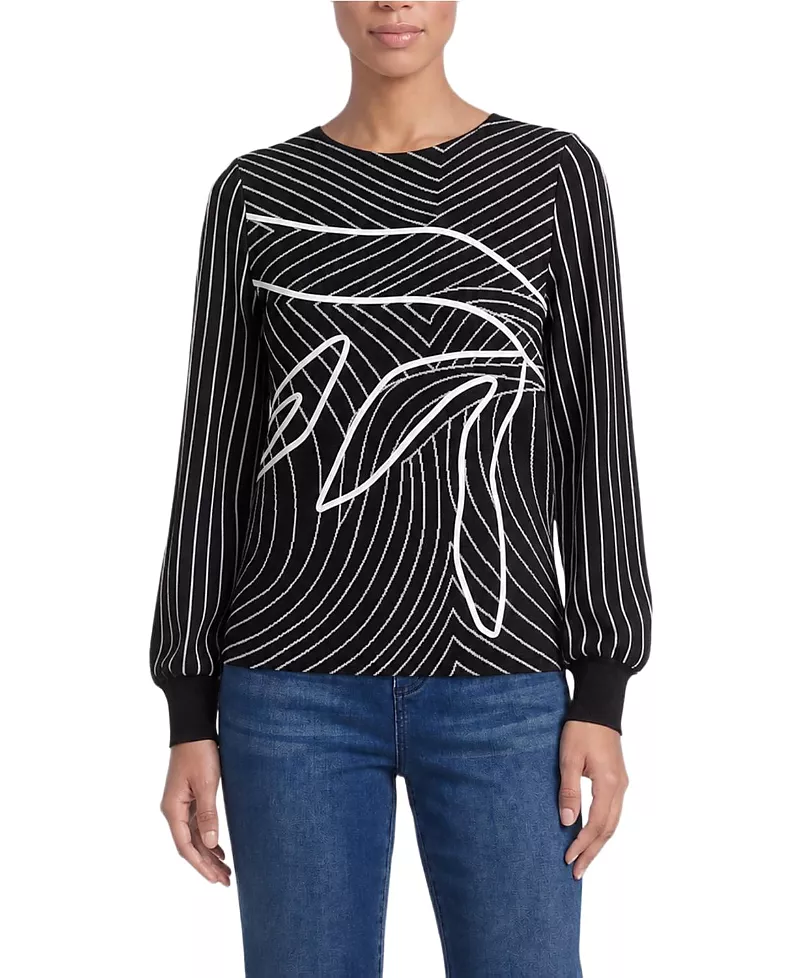Ming Wang Petite Abstract Soutache Soft Knit Top