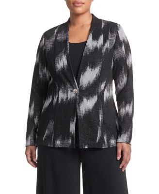 Ming Wang Plus Silver Lurex Jacquard Knit Jacket
