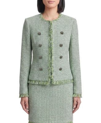 Fringe Trim Tweed Knit Jacket