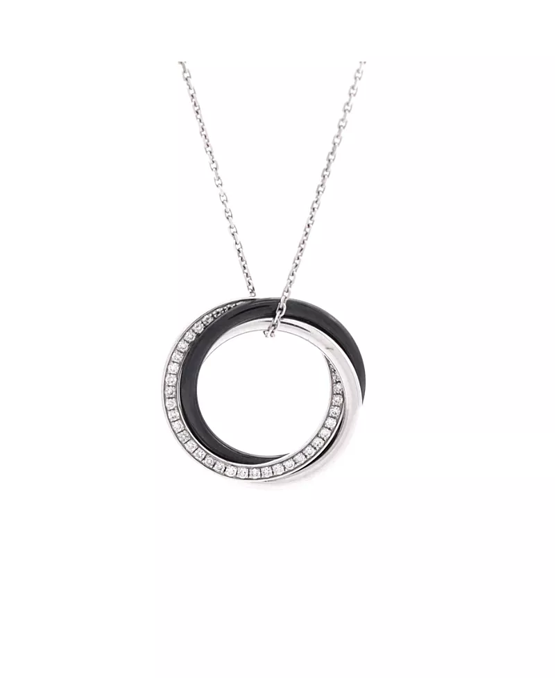 Pre-Owned Cartier Small Trinity Pendant Necklace 18K White Gold with Diamonds and Ceramic