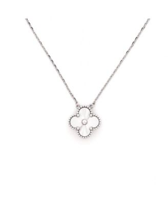  Vintage Alhambra Pendant Necklace Guilloche 18K White Gold