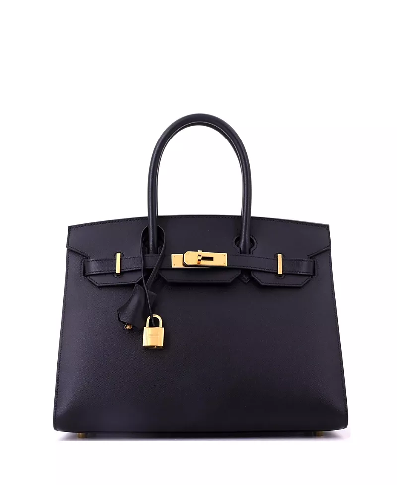Pre-Owned HERMES Birkin 30 Handbag Black Madame with Gold Hardware