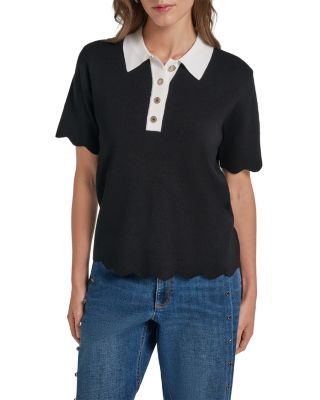 Karl Lagerfeld Paris Scallop Hem Polo Sweater