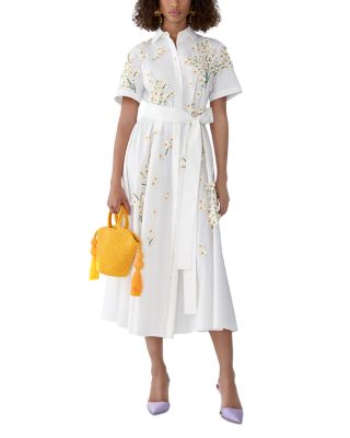 Carolina Herrera Floral Embroidered Short Sleeve Shirt Dress