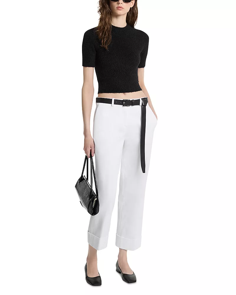 Michael Kors Collection Cotton Low Rise Cropped Cuffed Pants