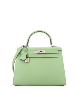 Kelly 28 Handbag Green Epsom with Palladium Hardware