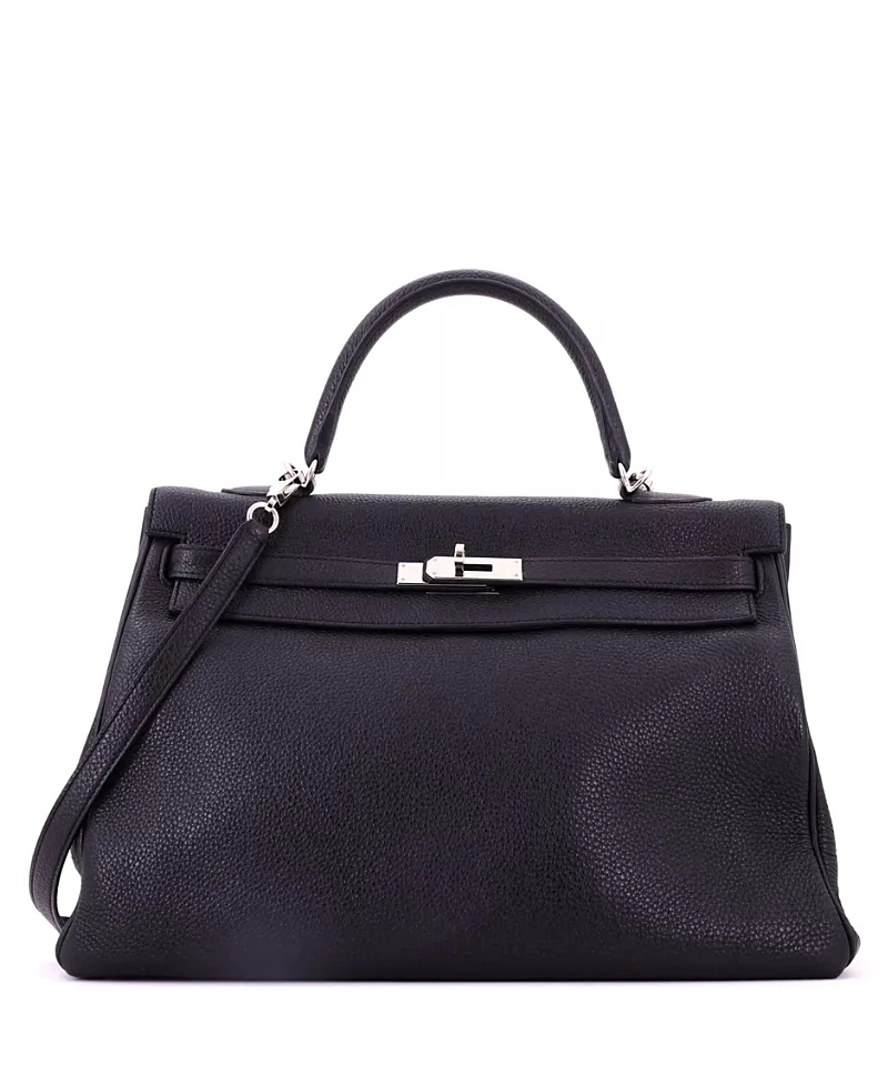Pre-Owned HERMES Kelly 35 Handbag Black Togo with Palladium Hardware