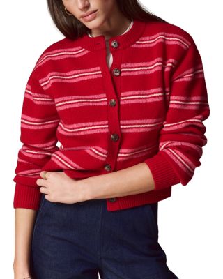 Coastal Stripe Merino Wool Crewneck Cardigan