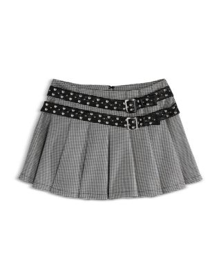 Girls' Buckle Detail Plaid Pleated Mini Skirt - Big Kid