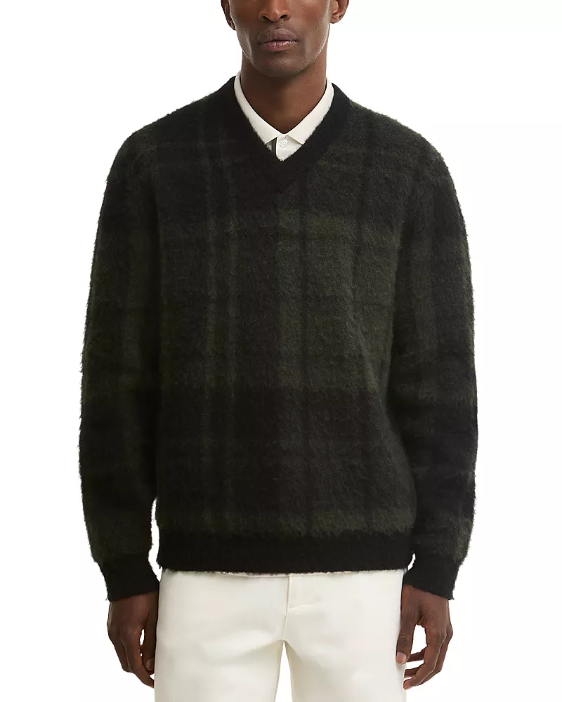 Barbour Hunham Wool & Cotton Blend Tartan V-Neck Sweater
