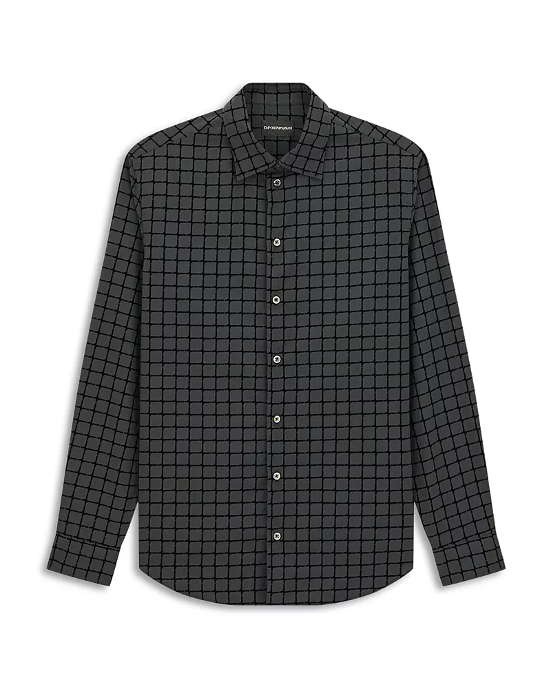 Emporio Armani Flocked Plaid Point Collar Shirt