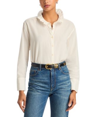 The Great. Ruffle Neck Oversized Cotton Shirt