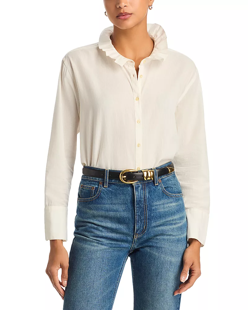 The Great. Ruffle Neck Oversized Cotton Shirt