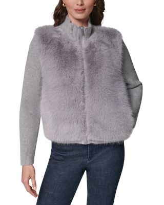 Shaker Stitch & Faux Fur Zip Cardigan