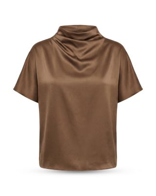 Silk Mock Neck Short Sleeve Top