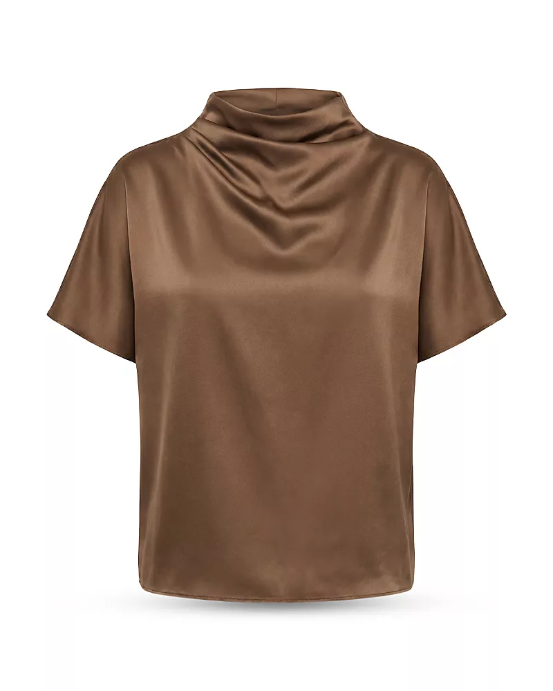 Twp Silk Mock Neck Short Sleeve Top