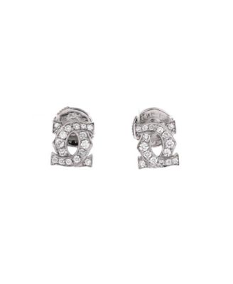 Pre-Owned Cartier Entrelaces C de Cartier Stud Earrings 18K White Gold with Pave Diamonds