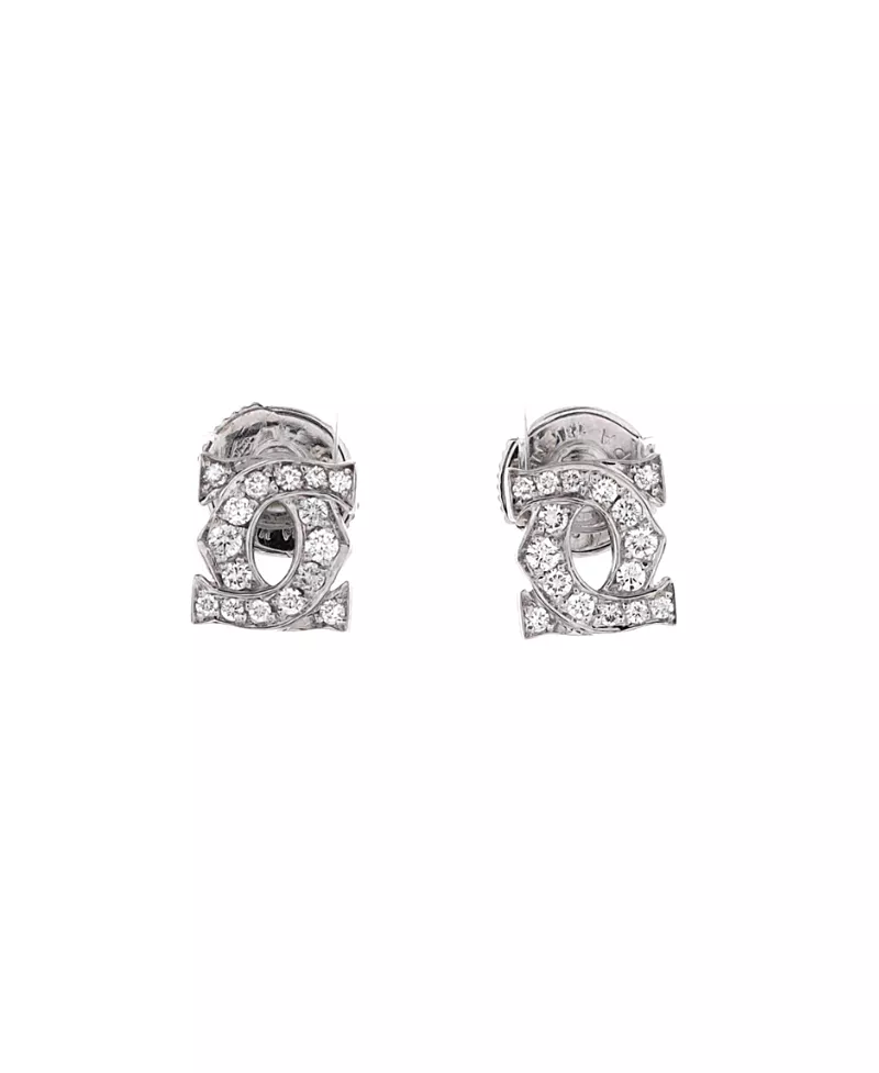 Pre-Owned Cartier Entrelaces C de Cartier Stud Earrings 18K White Gold with Pave Diamonds