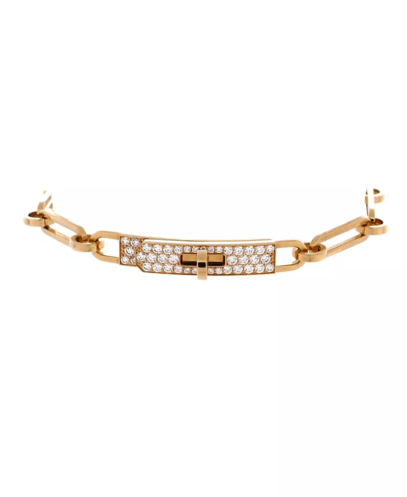 Pre-Owned HERMES Small Kelly Chaine Bracelet 18K Gold and Pave Diamonds