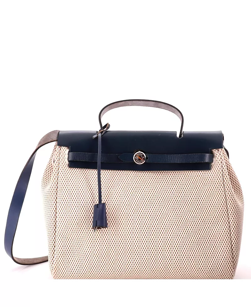 Pre-Owned HERMES Pm Herbag Toile and Leather