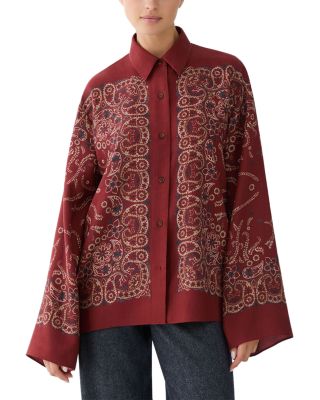 Wool & Silk Bell Sleeve Paisley Blouse