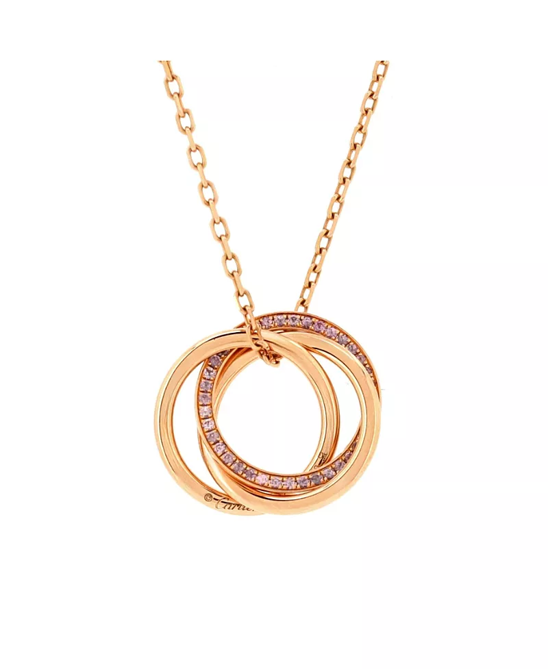 Pre-Owned Cartier Trinity Pendant Necklace 18K Rose Gold with Pave Pink Sapphires, 17.75