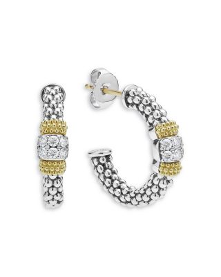 Sterling Silver & 18K Yellow Gold Diamond Station Hoop Earrings, 0.27 tcw