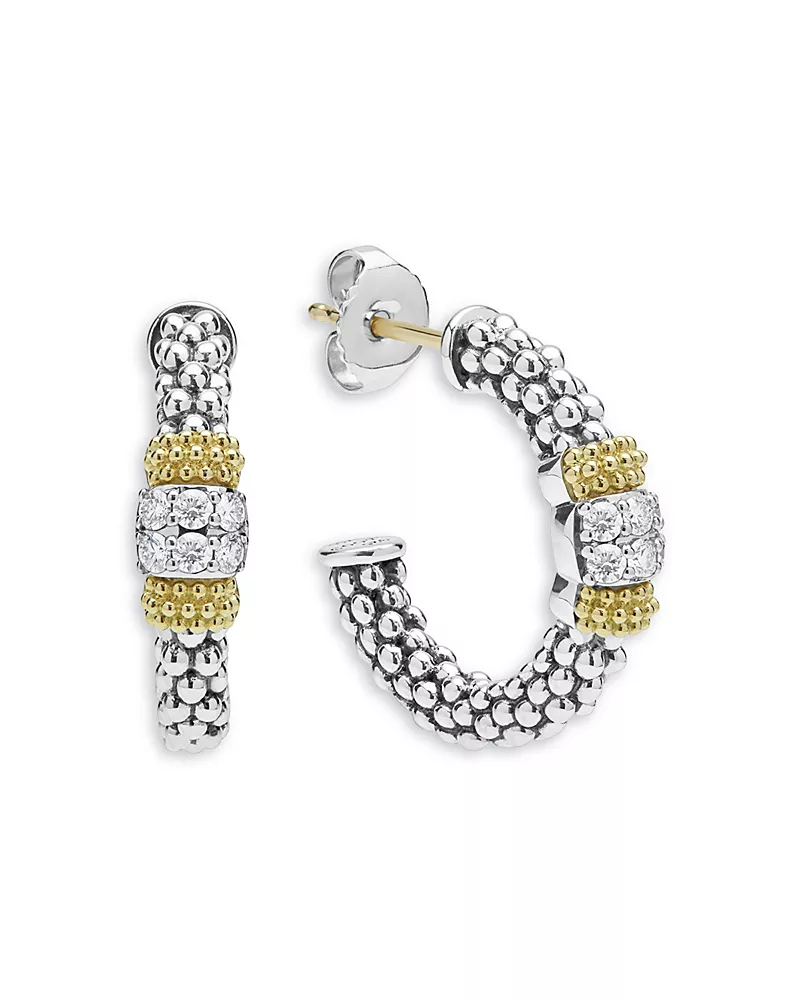 Lagos Sterling Silver & 18K Yellow Gold Diamond Station Hoop Earrings, 0.27 tcw