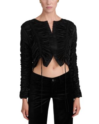 Frame Serre Ruched Cropped Silk Blouse