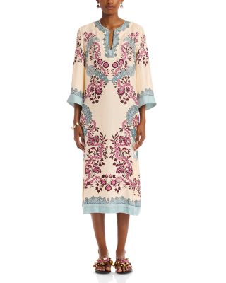 Kaftan Floral Silk Midi Dress