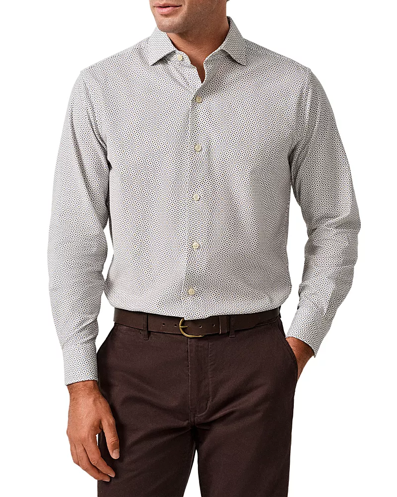David Donahue Cotton Geometric Corduroy Sport Shirt